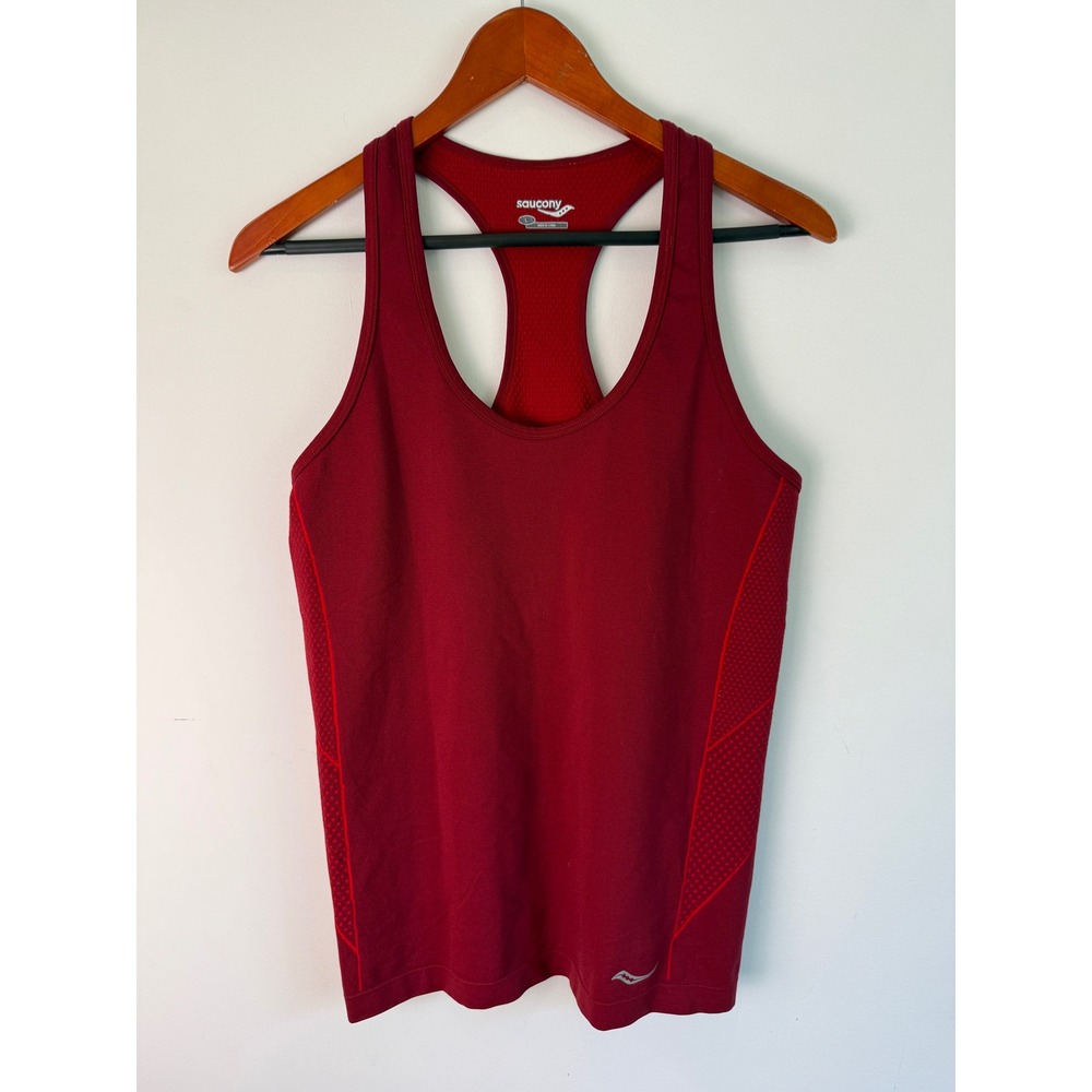 SAUCONY Racerback Running Tank Top Womens Burgundy Mesh Ventilation Large